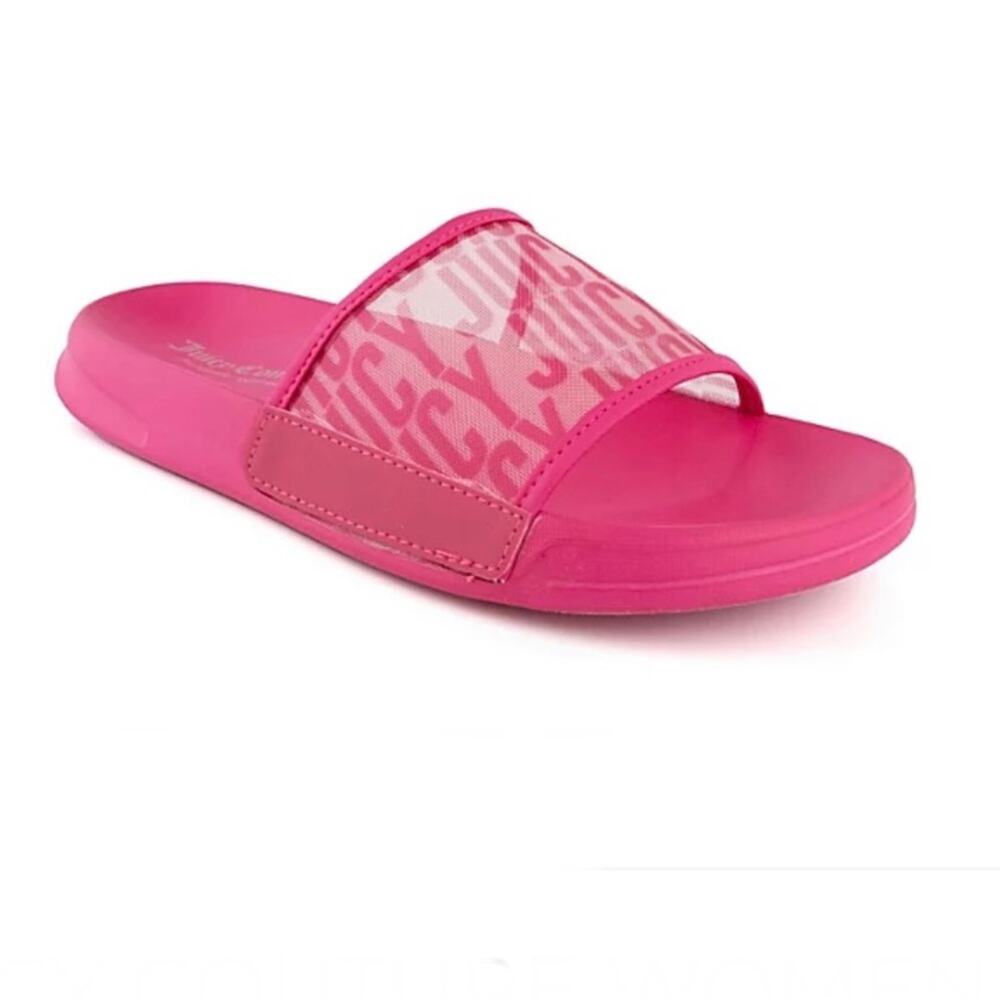 Juicy Couture Women's Bright Pink Logo Mesh Wryter Pool Slide Sandals sz 9 - Picture 1 of 8
